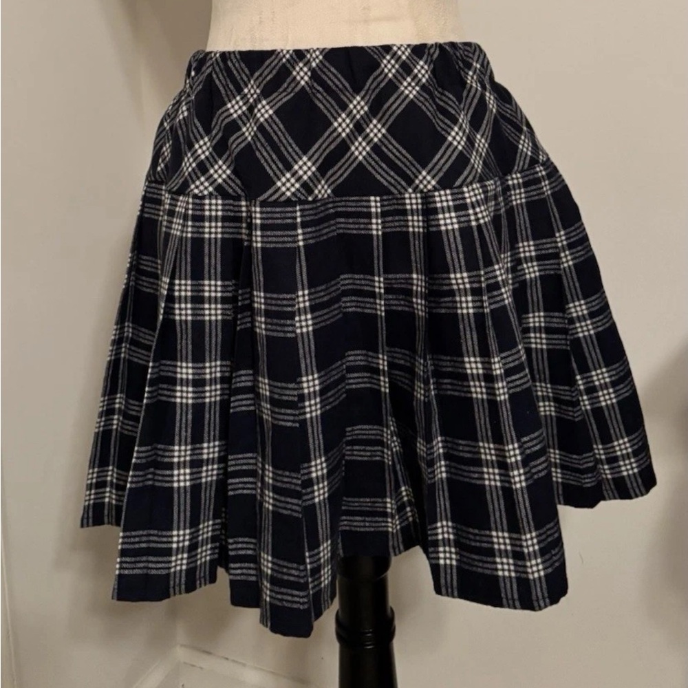 Zeagoo Navy and White Plaid Skater Skirt